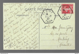 Rare TAD Hexagonal Des Recettes Auxiliaires Rurales Albine 1927. Sauveterre, La Grande Route De Saint Pons (A11p79) - Manual Postmarks