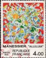 France Poste Obl Yv:2169 Mi:2298 Alfred Manessier Alléluia (TB Cachet Rond) Cachet Rouge - Used Stamps