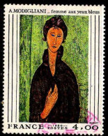 France Poste Obl Yv:2109 Mi:2227 Modigliani Femme Aux Yeux Bleus (TB Cachet Rond) Cachet Rouge - Used Stamps