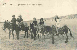 Animaux - Anes - La Promenade à Anes Dans Les Dunes - Animée - Enfants - Correspondance - CPA - Oblitération Ronde De 19 - Anes