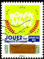 France Poste AA Obl Yv:1645 Mi:7199 Jouez Grattez Ici Bonne Année Sur Fond Jaune (Lign.Ondulées) - Used Stamps