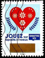 France Poste AA Obl Yv:1643 Mi:7197 Jouez Grattez Ici Cœur Rouge (Lign.Ondulées) - Used Stamps
