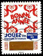 France Poste AA Obl Yv:1641 Mi:7195 Jouez Grattez Ici Bonne Année Sur Fond Blanc (Lign.Ondulées) - Used Stamps