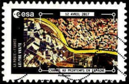 France Poste AA Obl Yv:1577 Mi:7025 Esa Champs Au Printemps En Espagne (Lign.Ondulées) - Gebraucht
