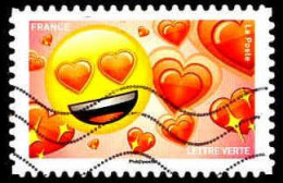 France Poste AA Obl Yv:1564 Mi:7010 Emoji Rieur & Cœurs (Lign.Ondulées) - Used Stamps