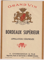 Etiket Etiquette - Vin Wijn - Bordeaux Supérieur - Cassagnoux & Fils , Libourne - Sonstige & Ohne Zuordnung