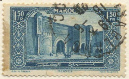 Maroc (Prot.Fr) Poste Obl Yv:119 Mi:72 Meknes Bab-el-Mansour (Beau Cachet Rond) Tâche - Usados