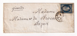 Bord De Feuille Napoléon III 20 Centimes  Non Dentelé Lettre Bordeaux Gironde Bazas - 1853-1860 Napoleon III