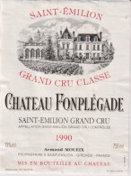 Etiket Etiquette - Vin Wijn -Chateau Fonplégade - Saint Emilion Grand Cru - 1990 - Bordeaux