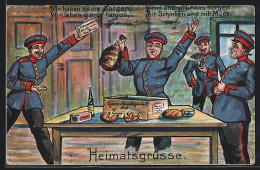 AK Soldaten Packen Schinken Aus Dem Feldpostpaket, 1. Weltkrieg  - Guerra 1914-18