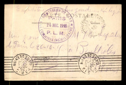 CACHET DE LA COMMISSION MILITAIRE DE LA GARE DE PARIS PLM DU 26 DECEMBRE 1915 - Guerra De 1914-18