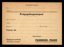 GUERRE 39/45 - KRIEGSGEFANGENENPOST - CARTE PRISONNIERS DE GUERRE ALLEMANDS EN FRANCE - FORMAT 10.5 X 15 - Cartas & Documentos