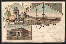 Lithographie Bordeaux, Le Grand Theatre, Colonnes Rostrales Des Quincoces  - Bordeaux