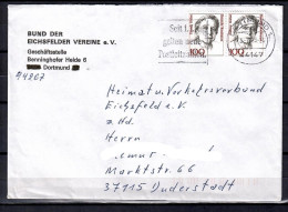 MiNr. 1390 (2x); Frauen: Therese Giehse, Auf Portoger. Brief Von Dortmund Nach Duderstadt; B-2095 - Briefe U. Dokumente