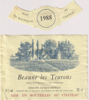 Etiket Etiquette - Vin Wijn - Beaune Les Teurons - Domaine Jcques Germain - 1988 - Otros & Sin Clasificación