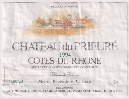 Etiket Etiquette - Vin Wijn - Chateau Du Prieuré - Cotes Du Rhone - 1994 - Côtes Du Rhône