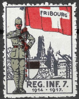 Suisse /Schweiz/Switzerland // Vignette Militaire "Fribourg - Regt. Inf. 7 - 1914-1917"  -  MLH  - Viñetas