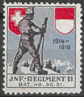 Switzerland SCHWEIZ Soldatenmarke: INF.REGIMENT 11, 1914-1916 // Jnf.Regiment 11 No.43  Vignette  - Vignetten