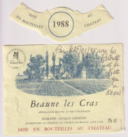 Etiket Etiquette - Vin Wijn - Beaune Les Cras - Jacques Germain - 1988 - Andere & Zonder Classificatie
