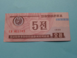 5 Chon - 1988 ( For Grade, Please See Photo ) UNC > North Korea ! - Korea (Nord-)