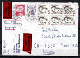 MiNr. 1390 (6x) + 851 + 1332; Frauen: Therese Giehse, Auf Portoger. Brief/Ausland/Eilzustellung In Die Schweiz; B-2099 - Lettres & Documents
