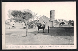 CPA Bonifacio, La Place D`Armes, L`Église Saint-Dominique  - Autres & Non Classés