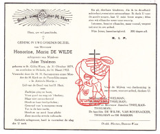 DP Honorine De Wilde ° Sint-Gillis-Waas 1879 † Melsele Beveren Waas 1952 X Jules Thielman // Van Royenacker De Bakker - Devotieprenten