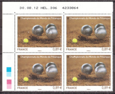 France - Coin Daté 30.08.12 Du N° 4684 - Neuf ** - Championnat Du Monde De Pétanque - 2010-2019