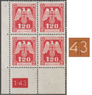053/ Pof. SL 19, Corner Stamps, Plate Number 1-43, Type 2, Var. 1 - Ungebraucht
