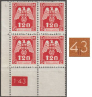 054/ Pof. SL 19, Corner Stamps, Plate Number 1-43, Type 2, Var. 4 - Ongebruikt