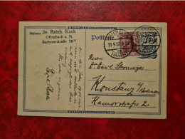 Lettre Allemagne CARTE ENTIER 1922 OFFENBACH ENTETE DR REINH. KOCH POUR KONSTANZ BODENSEE - Other & Unclassified