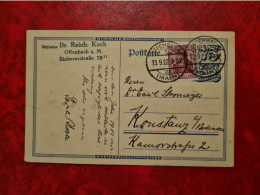 Lettre Allemagne CARTE ENTIER 1922 OFFENBACH ENTETE DR REINH. KOCH POUR KONSTANZ BODENSEE - Andere & Zonder Classificatie