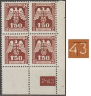 056/ Pof. SL 20, Corner Stamps, Plate Number 2-43, Type 2, Var. 2 - Nuovi