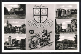 AK Neckarsulm, Motorrad Mit Nr. 95, NSU-Werke, Deutschordensschloss  - Motorfietsen