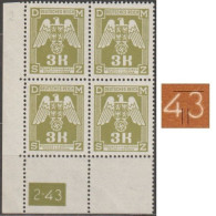 057/ Pof. SL 22, Corner Stamps, Plate Number 2-43, Type 2, Var. 2 - Ongebruikt