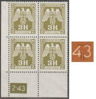 058/ Pof. SL 22, Corner Stamps, Plate Number 2-43, Type 2, Var. 4 - Ongebruikt