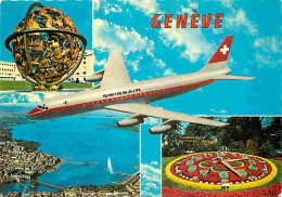 Aviation - Avions - Compagnie Swissair - Genève - Multivues - Horloge Florale - Fleurs - CPM - Voir Scans Recto-Verso - 1946-....: Modern Tijdperk