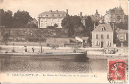 PENICHE - CHATEAU-GONTIER (53) Les Ruines Du Château - Vue Sur La Mayenne En 1918 - Péniches