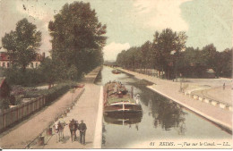 PENICHE - REIMS (51) Vue Sur Le Canal (Péniche Tirée Par Mulets) - Chiatte, Barconi