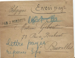 LETTRE AVEC CACHET LINEAIRE PAR J TORDEUR ET MENTION MANUSCRITE ENVOI PAYE - Other & Unclassified