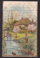 Riverside Landscape / Long Line Postcard Circulated, 2 Scans - Malerei & Gemälde