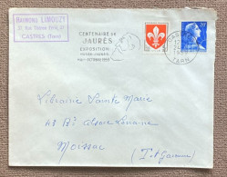 Enveloppe Affranchissement Composé Type Muller Et Blason Lille Oblitération Flamme Castres Centenaire Jaurès 1959 - 1921-1960: Modern Tijdperk