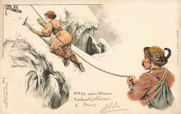 N°25051 - Illustrateur - Ernst Platz - Couple Escaladant Une Montagne - Alpinisme - Autres & Non Classés