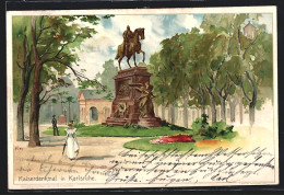 Künstler-AK Heinrich Kley: Karlsruhe, Kaiserdenkmal Mit Leuten  - Kley