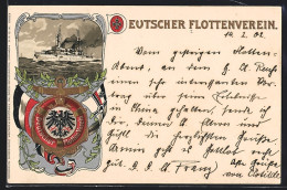 Lithographie Deutscher Flottenverein, Kriegsschiff In Fahrt  - Guerre