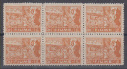 Italy Fiume Block Of Six 1919 No Gum - Fiume