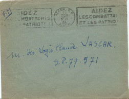 LETTRE 1944 AVEC OBLITERATION MECANIQUE ALGER AIDEZ LES COMBATTANTS ET LES PATRIOTES - Lettres & Documents