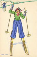 N°25056 - Illustrateur Italien - Pista, Pista ... - Femme Sur Des Skis - Art Déco - Sonstige & Ohne Zuordnung