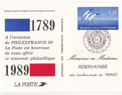 Carte Souvenir Philatélique Du Timbre Bicentenaire De La Révolution Française La Poste 1989 - Documents Of Postal Services