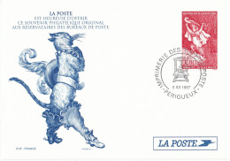 Carte Souvenir Philatélique Du Timbre Perrault Le Chat Botté La Poste 1997 - Documenten Van De Post